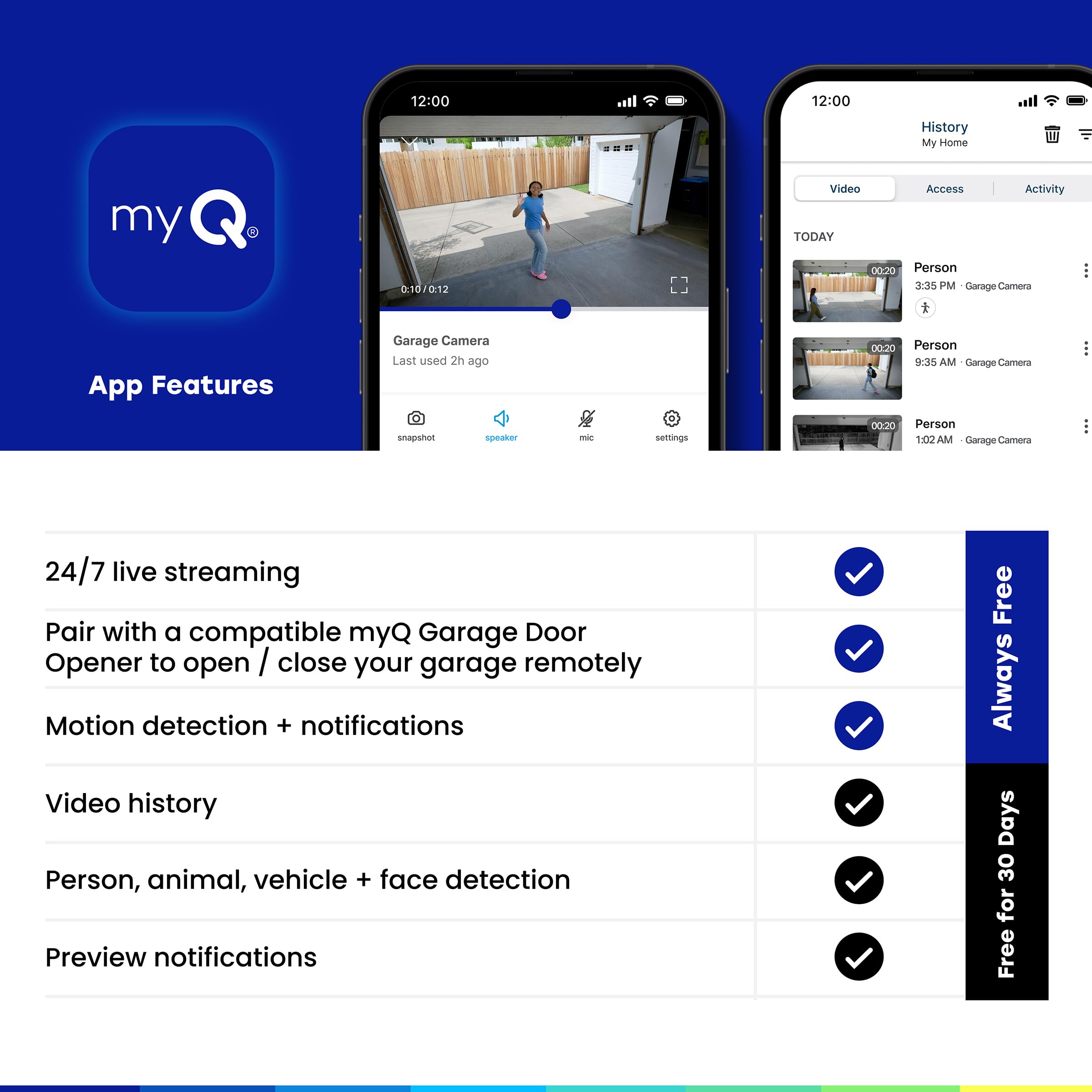myQ Smart Garage Security Camera – 1080p HD Video, Night Vision, Motion Detection, Magnetic, Wi-Fi, Two-Way Audio, Smartphone Control - View 10