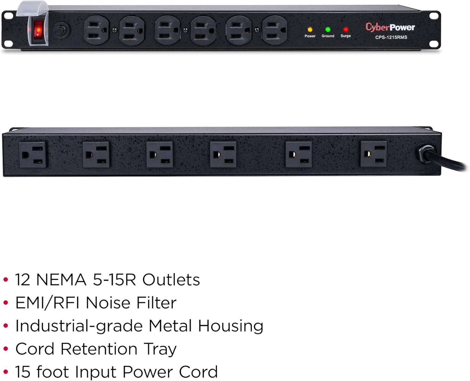 CyberPower CPS1215RMS Surge Protector, 120V/15A, 12 Outlets, 15ft Power Cord, 1U Rackmount: Home Audio & Theater