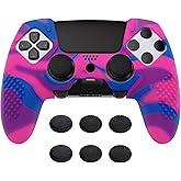 PlayVital 3D Studded Edition Anti-Slip Silicone Cover Case for ps5 Edge Controller, Soft Rubber Protector Skin for ps5 Edge Wireless Controller with 6 Thumb Grip Caps - Pink & Purple & Blue