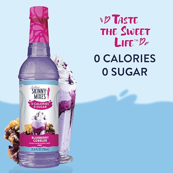 JORDAN’S SKINNY SYRUPS SUGAR FREE COFFEE SYRUP, BLUEBERRY COBBLER SYRUP FLAVOR, ZERO CALORIE FLAVORING FOR LATTE, PROTEIN SHAKE, COCKTAIL & MORE, GLUTEN FREE, KETO FRIENDLY, 25.4 FL OZ, 1 PACK
