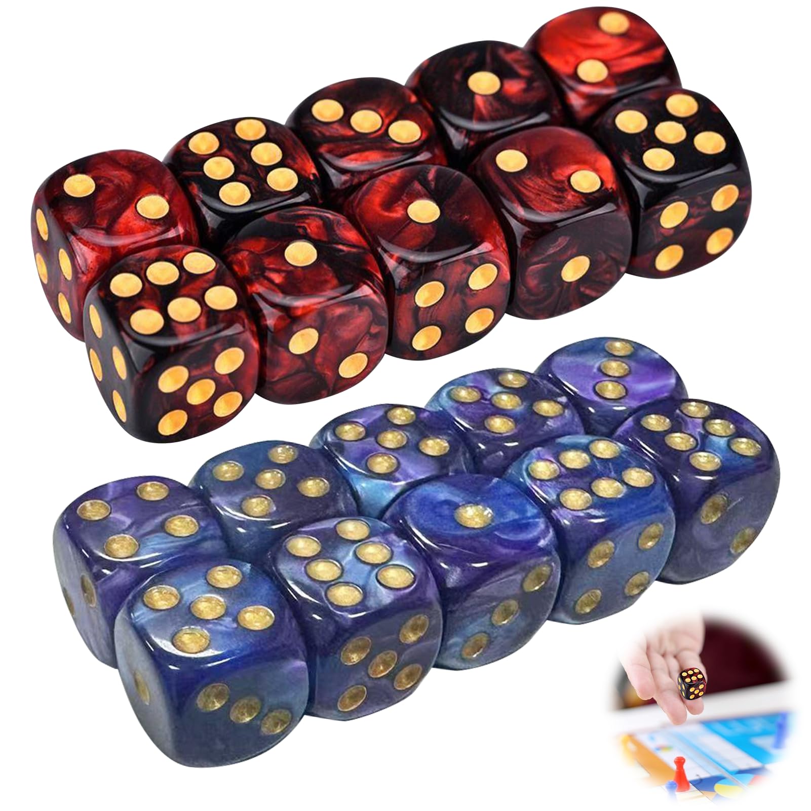 20 PCS Warhammer Dice,Warhammer 40k Dice Set,16mm 6 Sided Dice Set for Playing Board Games Math Learning(Blue And Red)