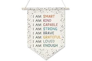 I Am Affirmations Wall Banner, Positive Quote Wall Art for Kids Room, Classroom, Office or Therapy Space, Thick Canvas Hangin