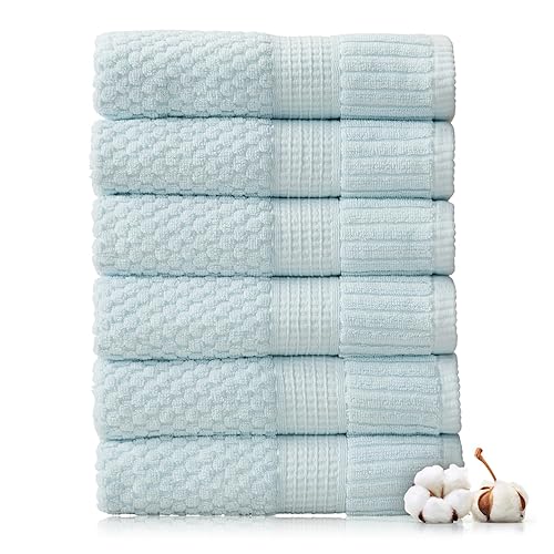 NY Loft 100% Cotton Hand Towel 6 Pack Hand Towel Set | Super Soft & Absorbent Quick-Dry Hand Towels 16" x 28" |Textured and Durable Cotton | Trinity Collection (6 Pack Hand Towel, Seafoam)