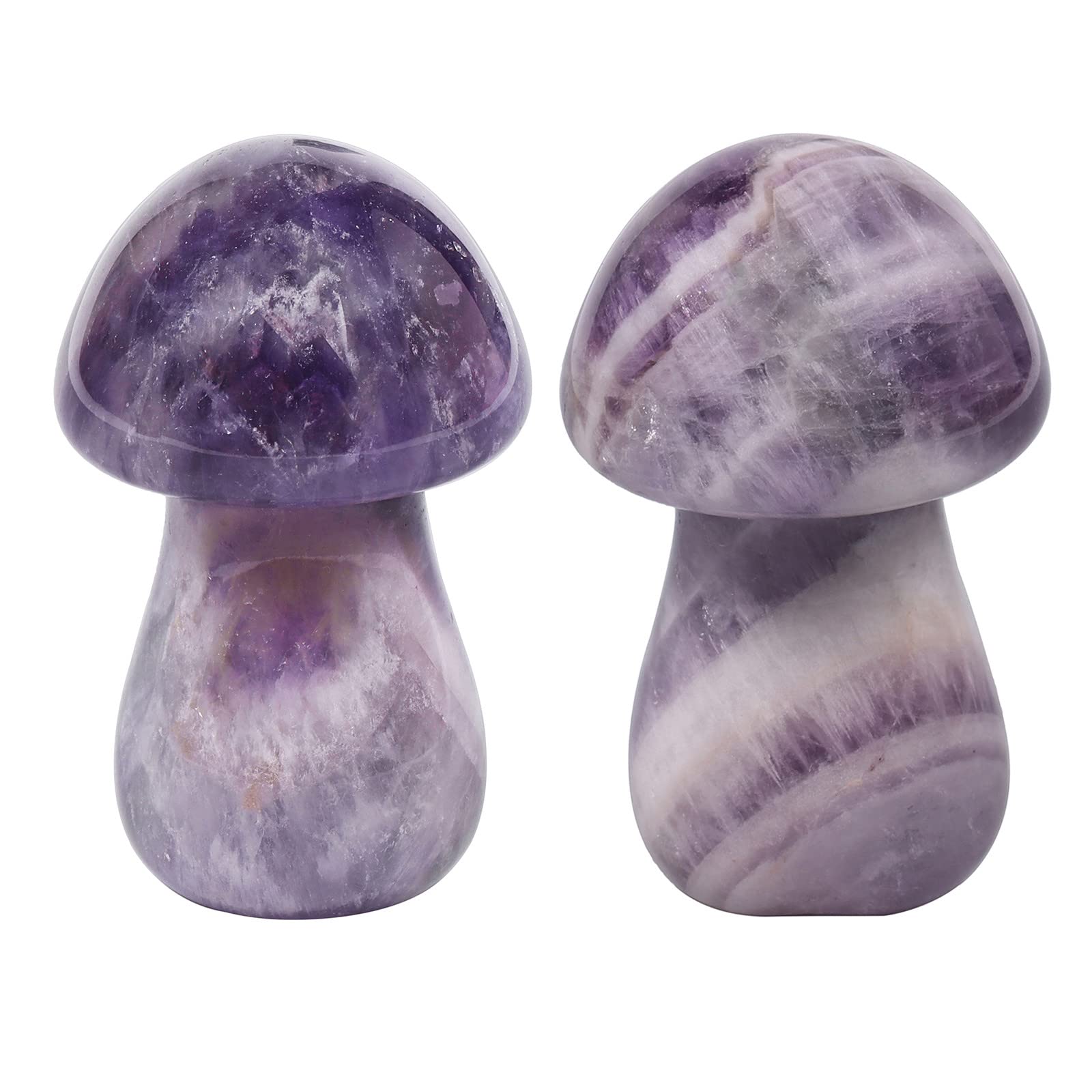 Nupuyai 2pcs Amethyst Mini Crystal Stone Statue Carved Quartz Mashroom Decor, Energy Healing Polished Stone Figurine