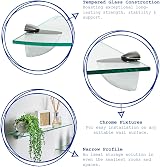 Harbour Housewares Floating Glass Wall Shelves 60cm Pack of 3 with Silver view 2
