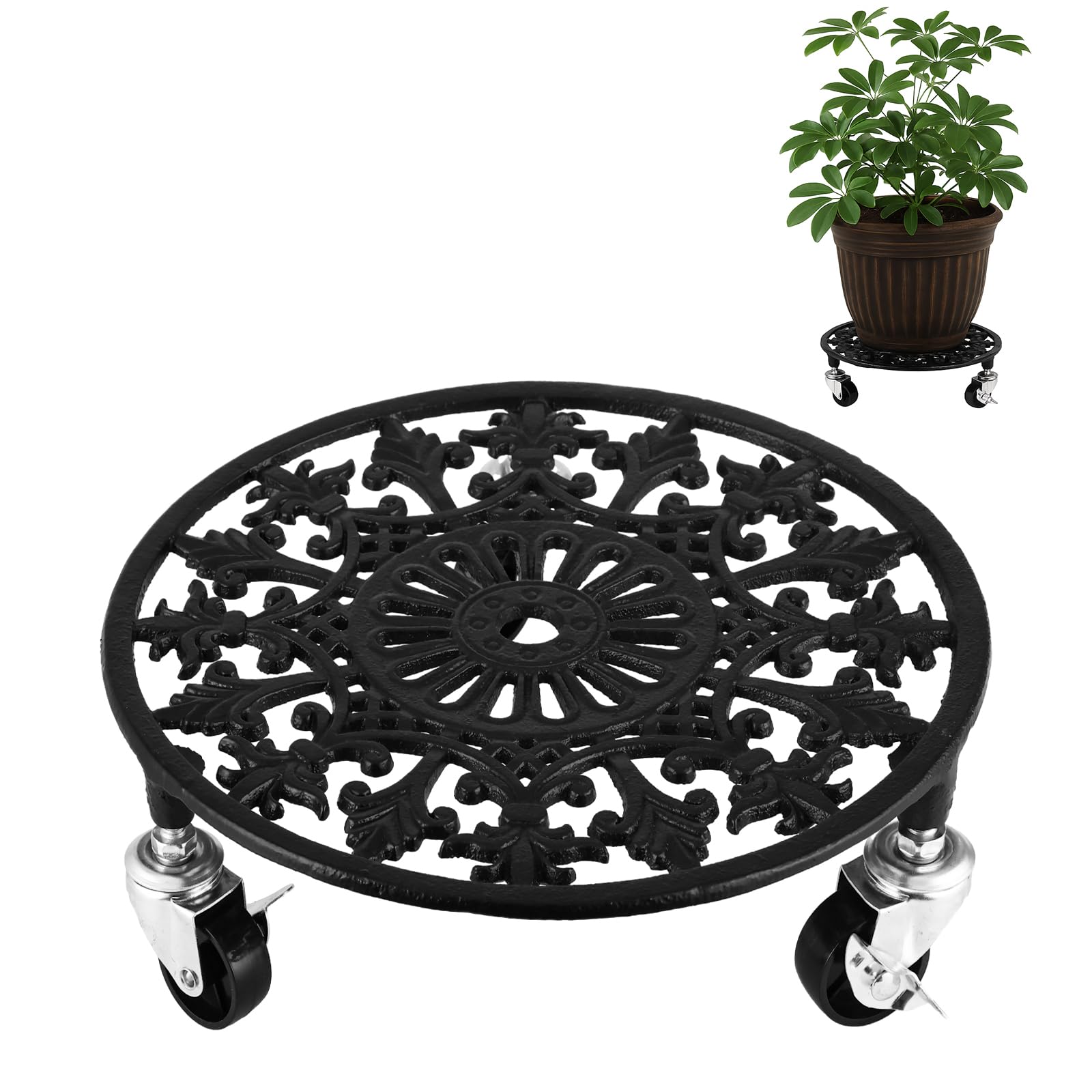 Photo 1 of 1 Pack Plant Caddy with Wheels 11 Inch Rolling Plant Stand for Large Plants Heavy Duty Plant Rollers Metal Plant Dolly Rustproof Planter Stand Wrought Iron Plant Stands Flower Cart Indoor Outdoor