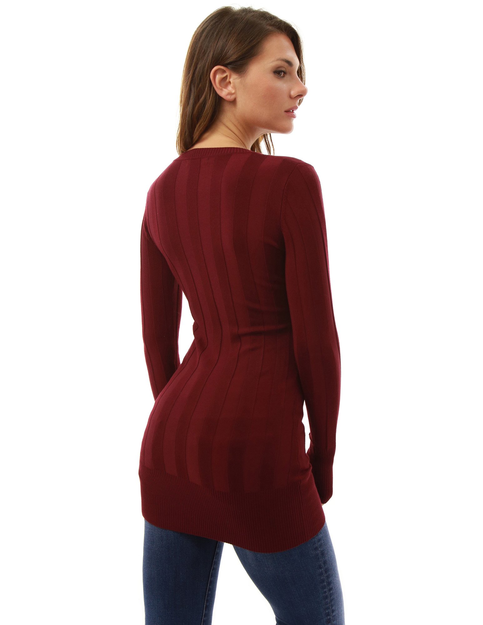 PattyBoutik Women V Neck Ribbed Tunic Knit Top (Burgundy Large) - Image 3