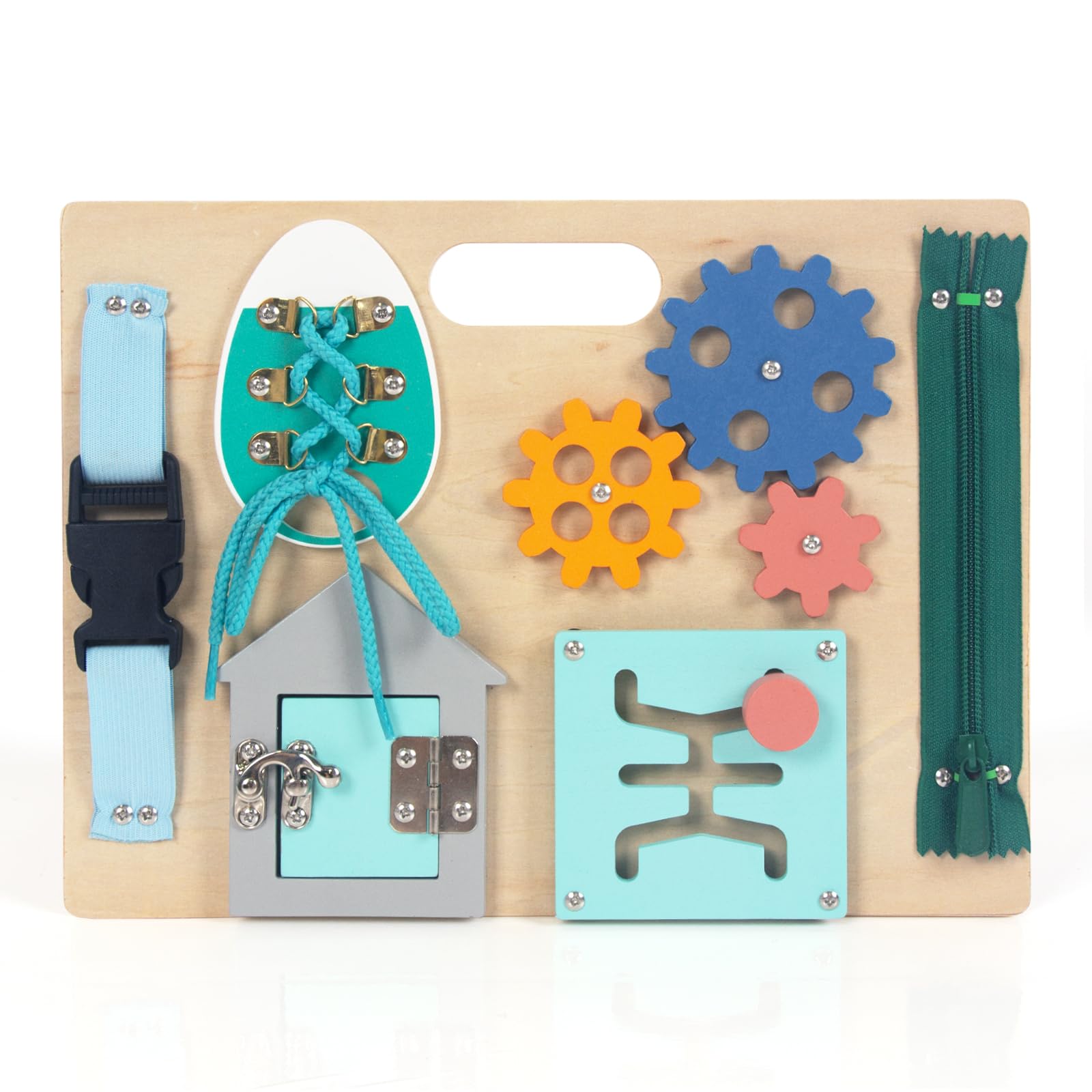 Photo 1 of Montessori Busy Board for Toddlers, Wooden Sensory Toys, Preschool Learning Activities for Fine Motor Skills Travel Toy, Basic Life Skills Educational Gifts for Kids Boys Girls