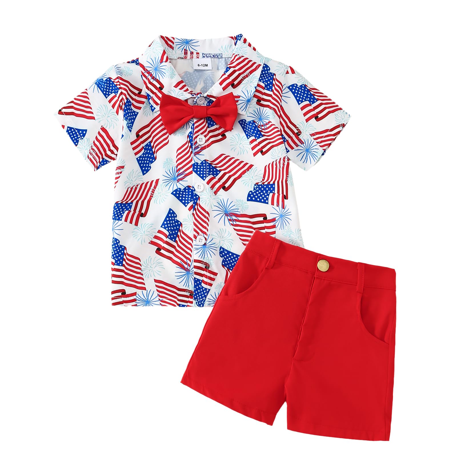 Photo 1 of ADXSUN Toddler Boy 4th of July Outfit Gentleman American Flag Shirt+Shorts Independence Day Clothes