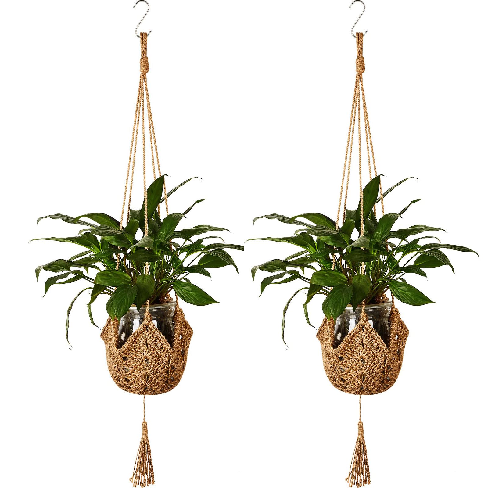Spann Hanging Planters Baskets Jute Rope Macrame Plant Hanger Wall Hanging Flower Pot Holder with Hanging Hooks for Home Decor 2 Pcs