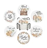 Fall Drink Absorbent Coasters with Holder Set of