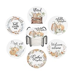 Fall Drink Absorbent Coasters with Holder Set of