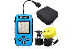 RICANK Portable Fish Finder with Hard Travel EVA Case, Handheld Fish Depth Finder Ice Kayak Shore Boat Fishing Fish Detector Device Sonar Sensor Transducer and LCD Display with Fishfinder Case