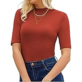 FAZDIES Womens Mock Neck Tops Dressy Casual Half Short Sleeve Mock Turtleneck Shirts Basic Tee Tops Blouse
