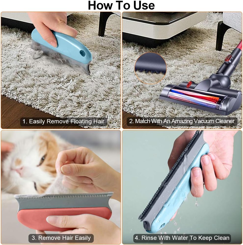 4PCS Premium Pet Hair Remover for Couch, Cat & Dog Hair Remover Set, Professional Pet Hair Remover Brush Comb for Cleaning Carpets, Sofa, Furniture and Car Interiors + 2 Dog Grooming Brushes