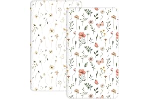 WOODIVILLE Pack and Play Sheets 2 Pack, Fitted Jersey Knit Mini Crib Sheets for Baby Boys and Girls, Compatible with Graco Pack N Play and Mini Crib Mattress (Butterfly Garden, Pack N Play/Mini Crib Sheets)