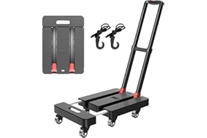 DIAMONDFORGE Folding Hand Truck, 500 LBS Heavy Duty Foldable Dolly Cart with Wheels, Telescoping Handle & 2 Elastic Ropes, Portable Luggage Cart for Moving, Travel, Home, Black Red