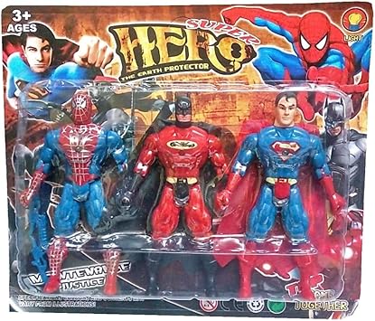 NMJ Superhero Toy Set Infinity war Toys Movable Pack of Three (Spiderman, Betman, Superman) Multicolor