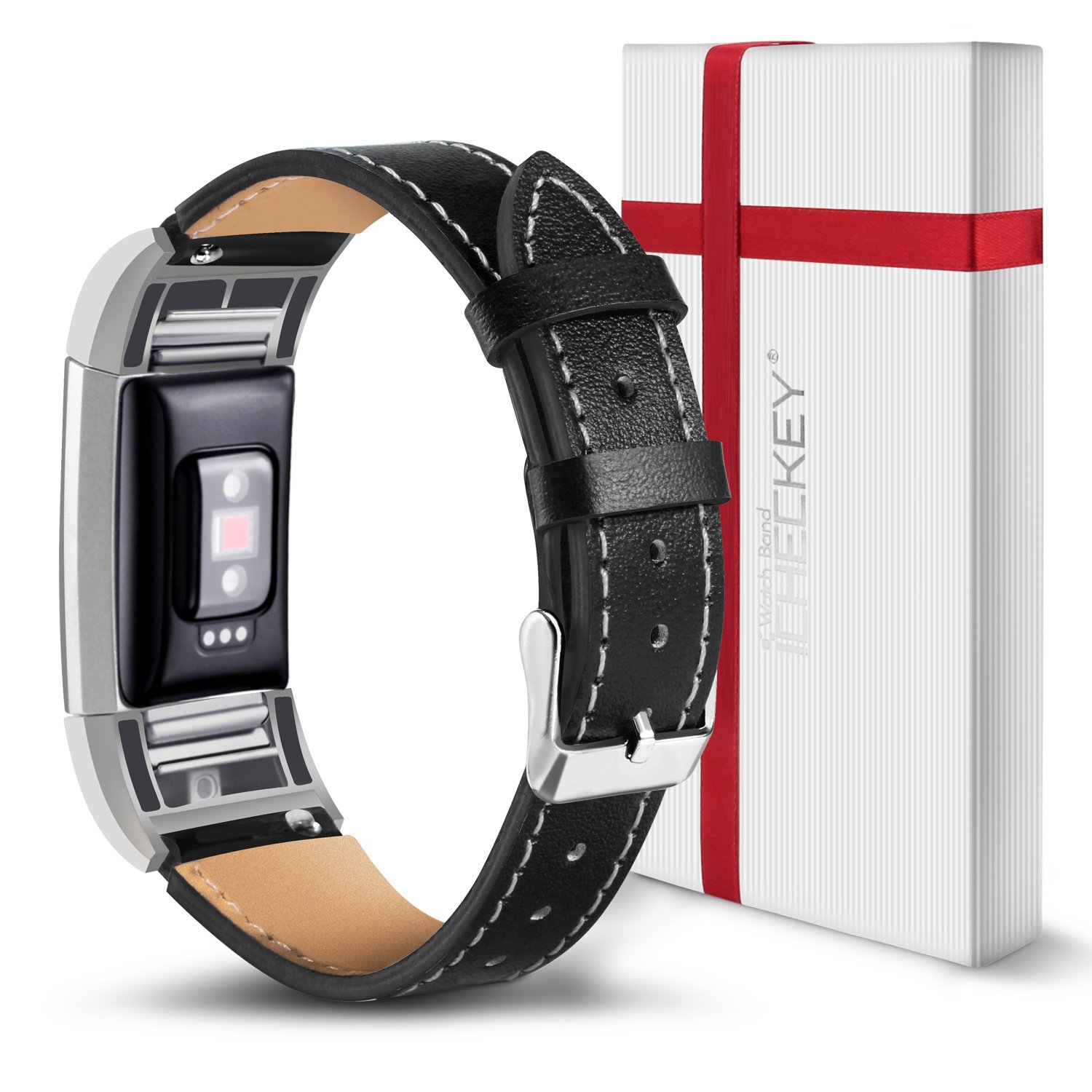 Fitbit Charge 2 Bands - Icheckey Genuine Leather Replacement Wristbands Include Gift Box for Fitbit Charge 2, Large Small Charge 2 Fitness Strap Black