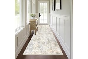 Capslpad 2x8 Modern Abstract Washable Runner Rug, Light Beige Non-Slip Runners for Hallways, Low Pile Kitchen Runner Rug, Ultra Soft Print Distressed Faux Wool Rug for Entryway, Bedroom, Laundry