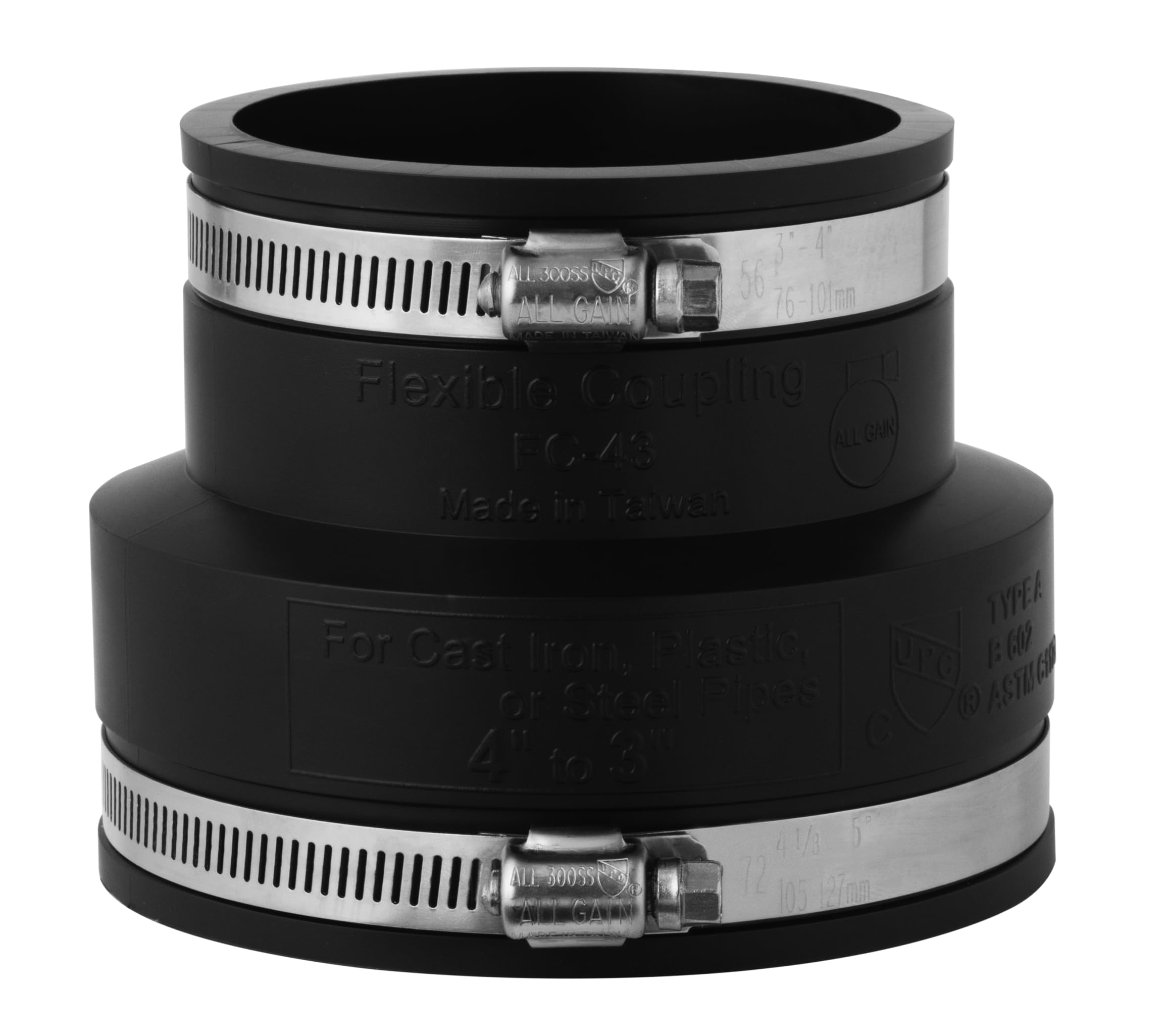 AquaForte PVC elastomer, flexible reducing sleeve, diameter 4 inches x 2 inches / 110 x 63 mm, extremely flexible!