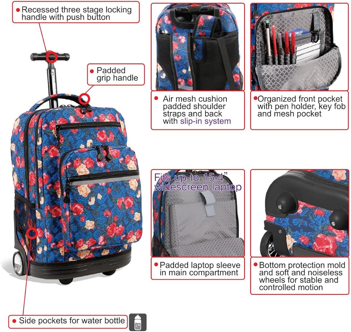 J World New York Sundance Laptop Rolling Backpack Office Products Backpacks