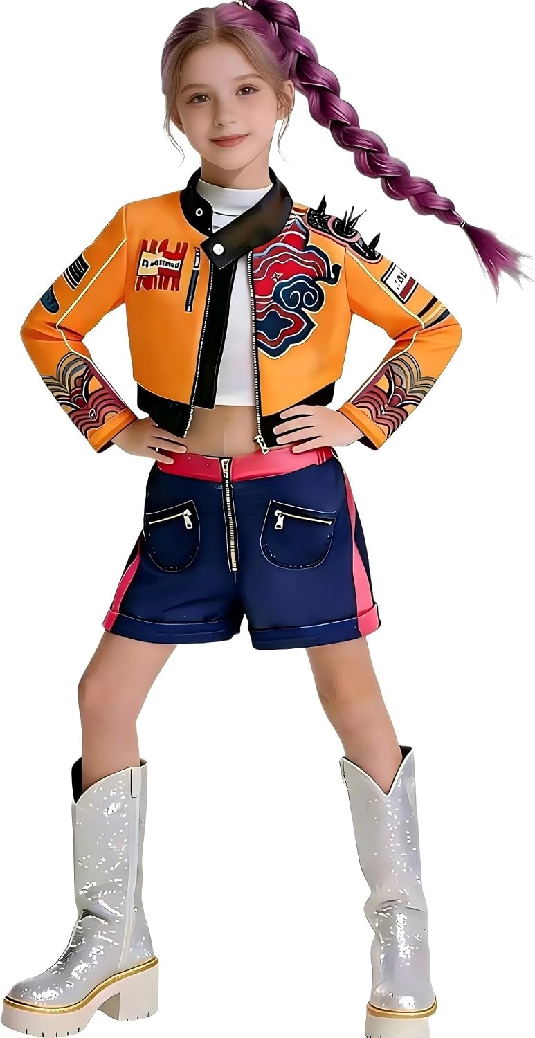Shiny Unicorn Halloween Costume Kids,Girls Cosplay Outfit,Black Top T-Shirt Shorts (4-12Years