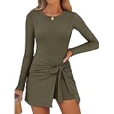 Caracilia Women Long Sleeve Tennis Dress 2026 Fall Bodycon Tie Waist Romper Skorts Athletic Mini Dresses Built in Shorts