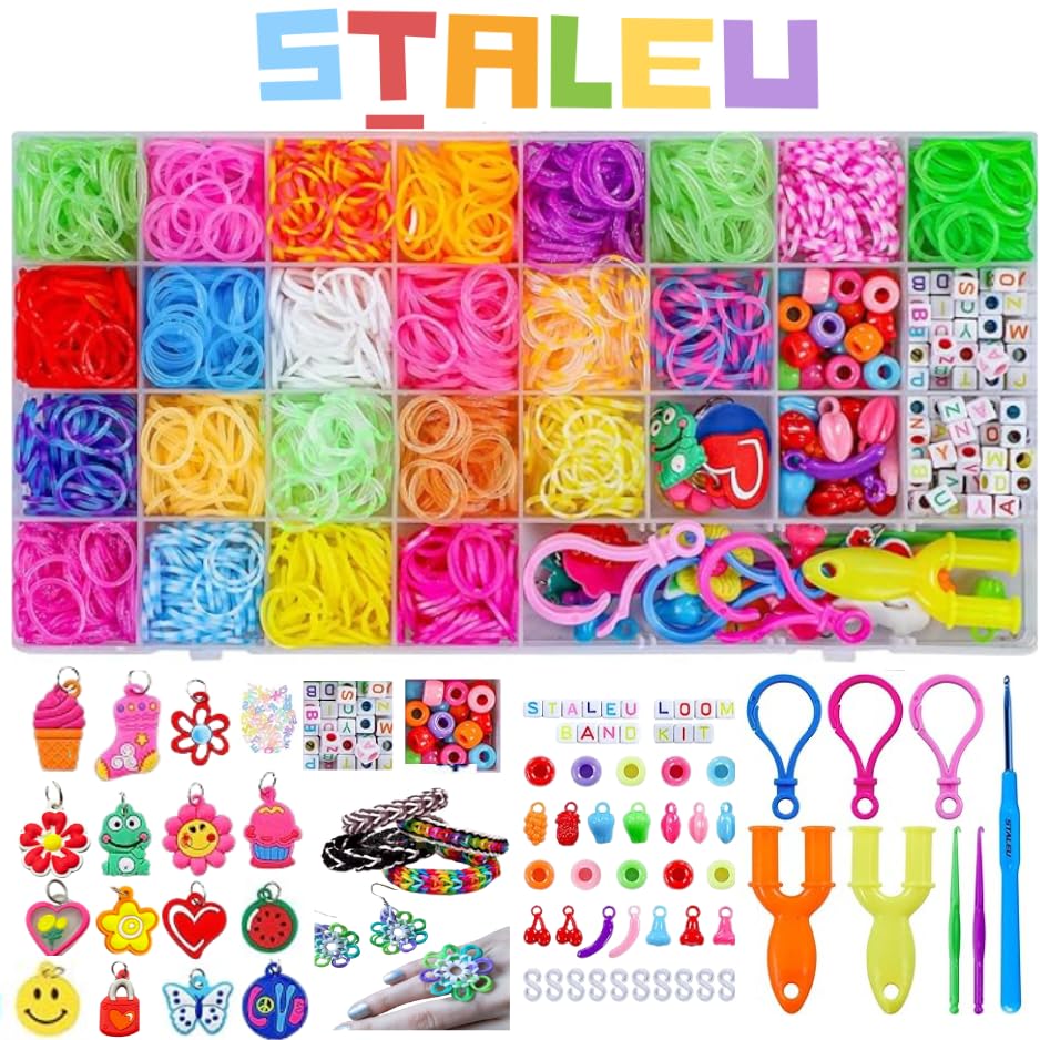 STALEU 2500+ Loom Bands Kit, 32 Colours Friendship Bands with Bonus 3.5 mm Metal Crochet Hook, 220 Accessories in Storage Box for Kids, Christmas & Birthday Gifts