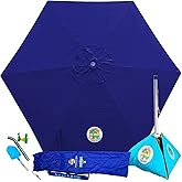 BEACHBUB ALL-IN-ONE BEACH UMBRELLA SYSTEM. Includes ULTRA Base (compliant with the ASTM F3681-24 Beach Umbrella Safety Standard). (Deep Ocean Blue)