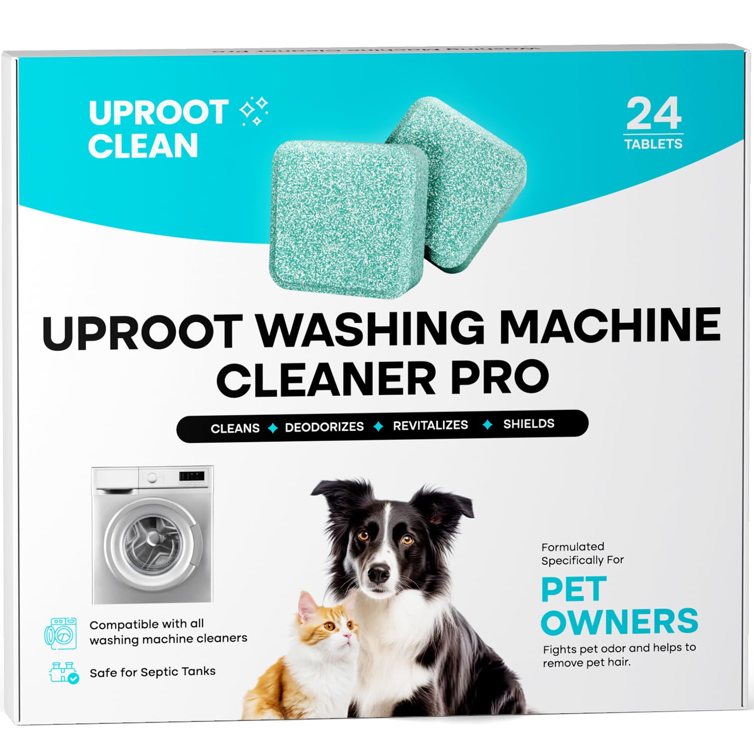 Uproot Clean Washing Machine Cleaning Tablets for Pet Owners, 24 Pack