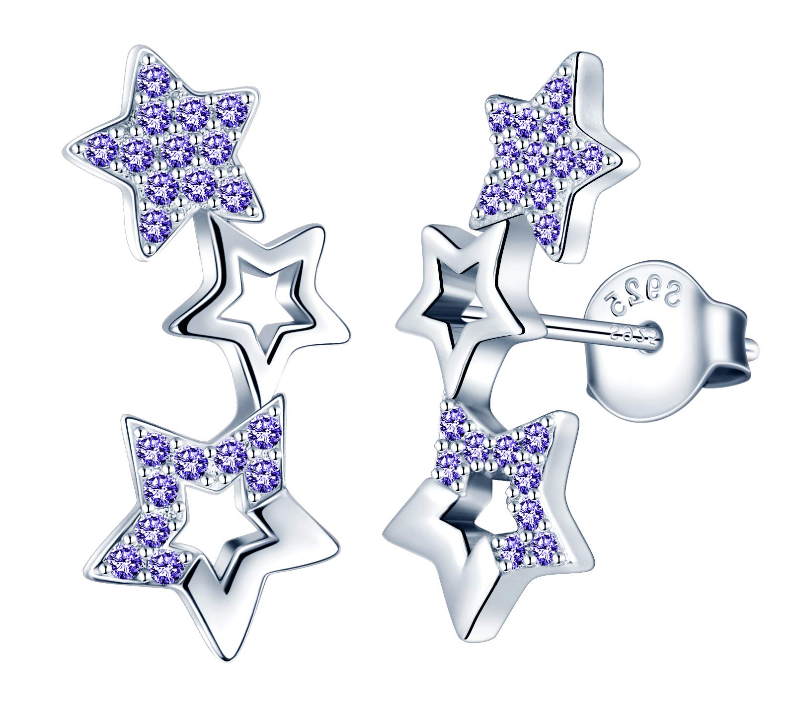 MicLee Woman's girl's Earrings, 925 Sterling silver star earrings, Shiny diamond meteor earrings studs inlaid zircon