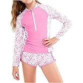 SEGT Girl's Floral Long Sleeve Rash Guard with Bikini Bottom 2 Piece Swimsuit Set