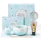 ComboJoy Matcha Whisk Set, 6PCs Japanese Matcha Kit with Crystalline Glaze Matcha Bowl, Purple Bamboo Whisk, Scoop, Sifter & Tea Towel – Gifts for Women Mom Her, Tea Gifts for Christmas, Birthday