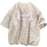 Lytiarul Vintage Goth Punk Shirts for Men Grunge Streetwear Oversized Tshirts Gothic Cross Y2k Graphic Tees Acid Wash T Shirt