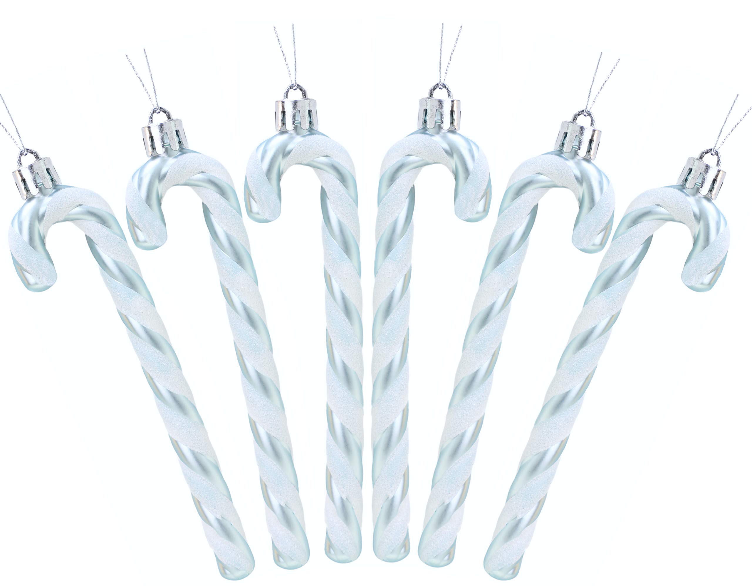 Christmas Concepts® Pack Of 6-130mm (5.3") Glitter Candy Cane Christmas Tree Decorations (Ice Blue & White)