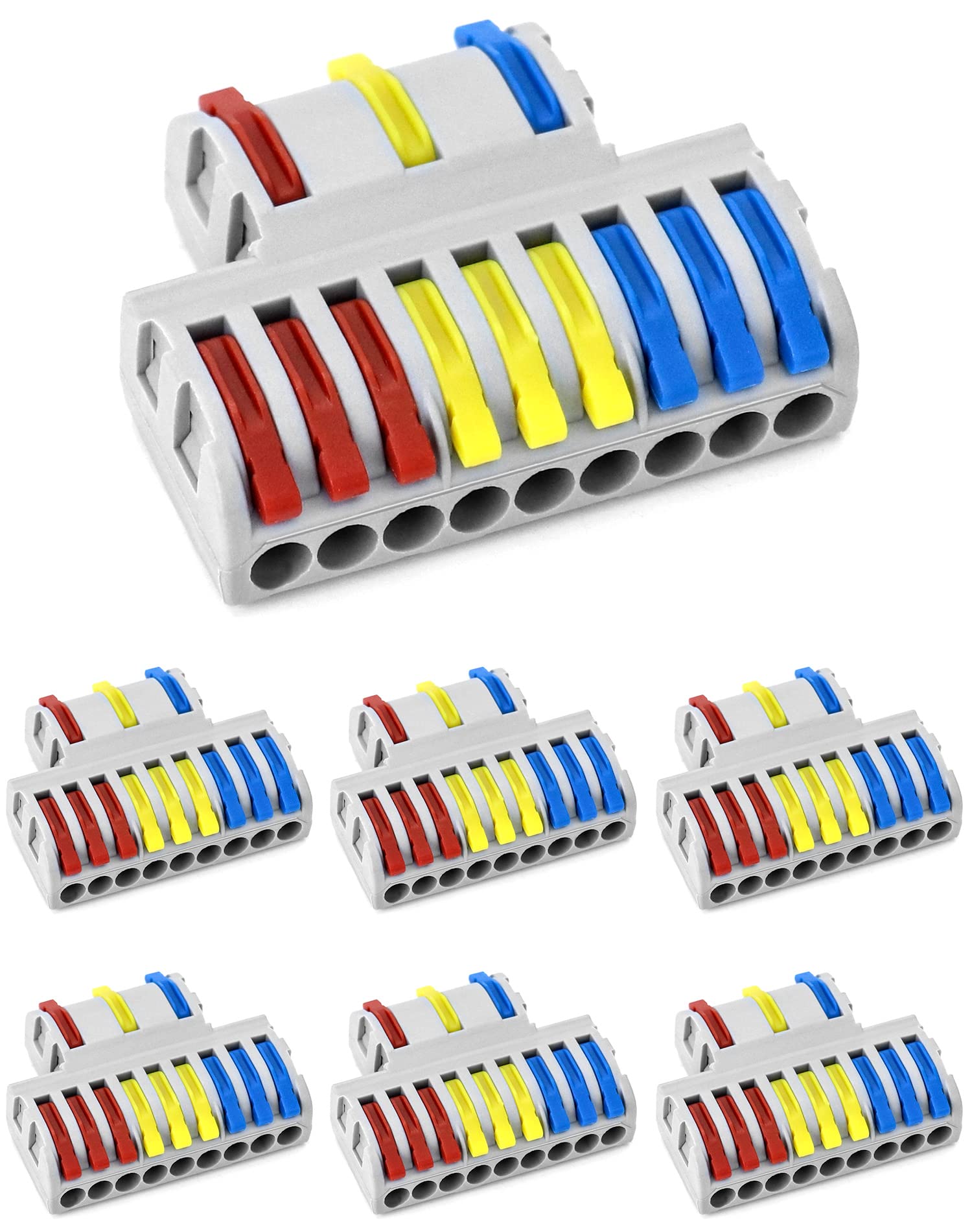QWORK® 7 Pieces Terminal Set, Compact Wire Connectors, Quick Connection Terminal, 3 in 9 Out