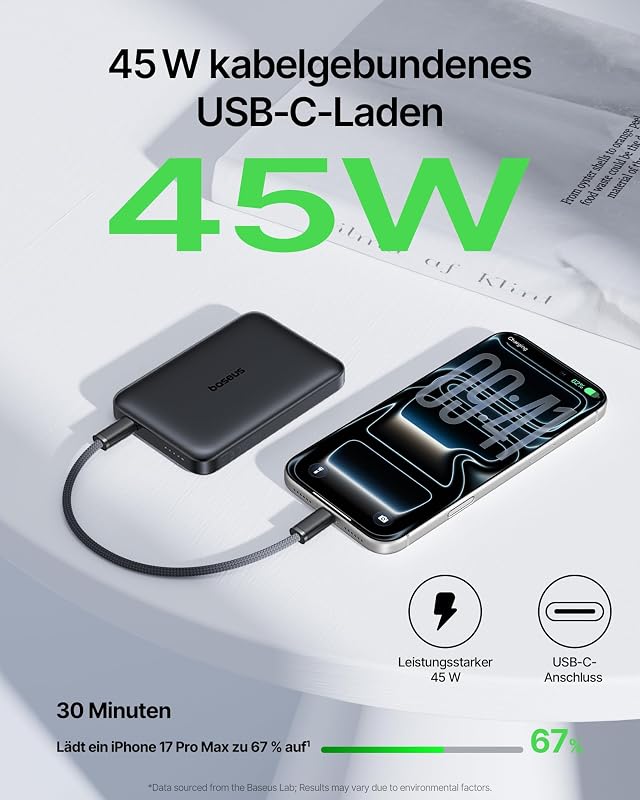 EnerFill FM21 Qi2.2 25W Wireless Magsafe Powerbank,10000mAh Power Bank Magnetische, PD USB C 45W Schnellladung, Dünne Externer Akku Magnetic für iPhone 18/17/16/15/14/13/12 Pro Max