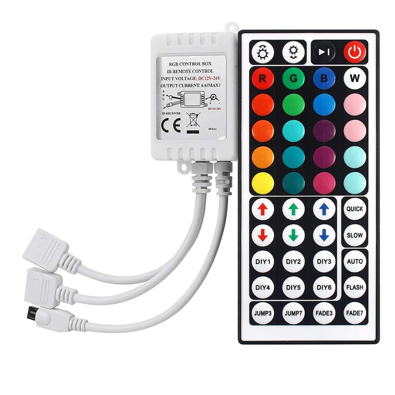 ENQIMAOYI 44 Keys LED Lights Remote Control,Dual Outputs 4 Pin 2 Ports RGB Controler Box Wireless IR Remote Controller for 3528 5050 LED Light Strip