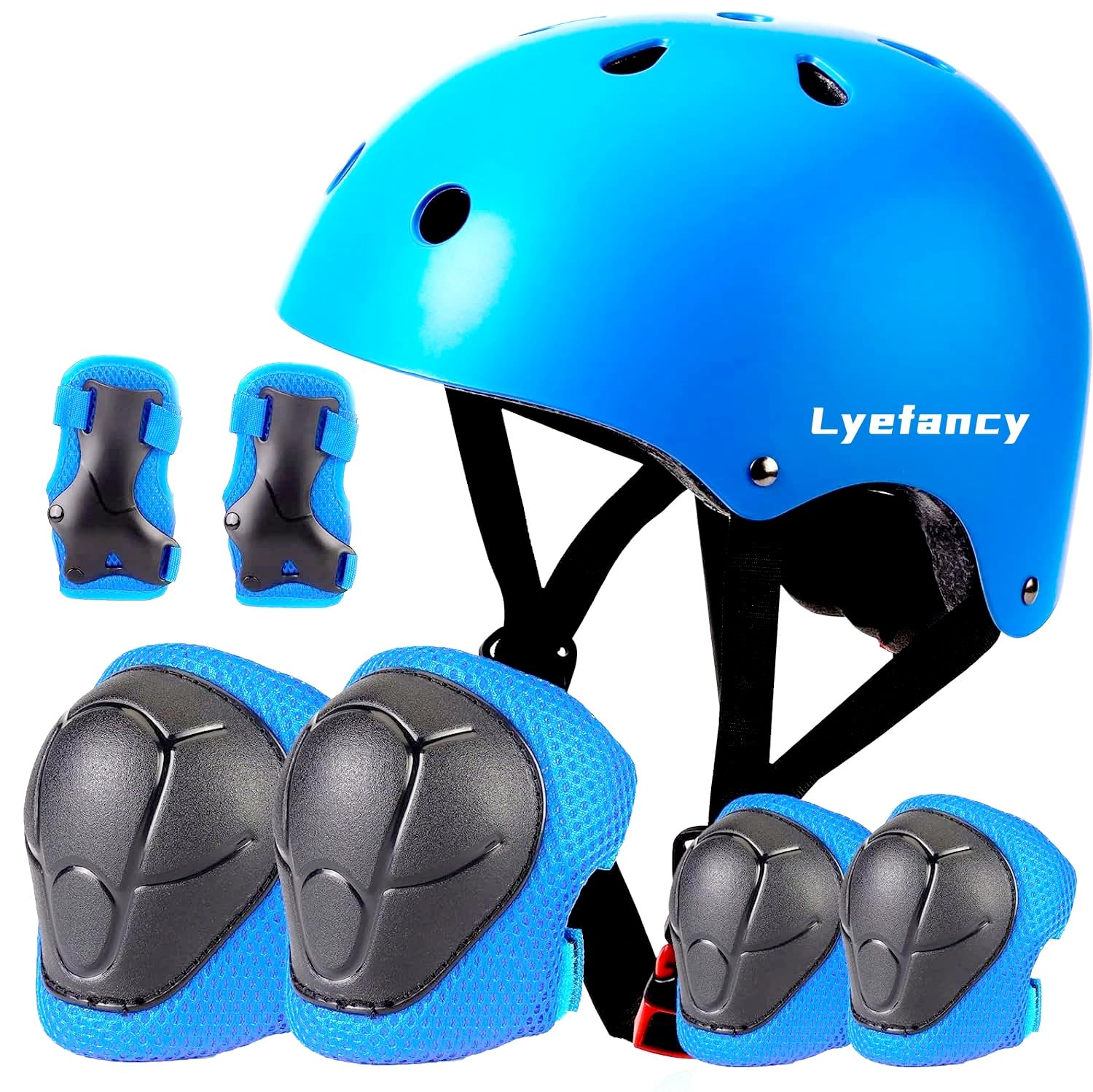 Lyefancy Kids Bike Helmet and Pads Set for 3-13 Years old Boys Girls, Toddler Helmet Protection Gear, Adjustable Safety Kids Helmet Knee Pads Set for Scooter Cycling Skateboard Skating(Blue, M)