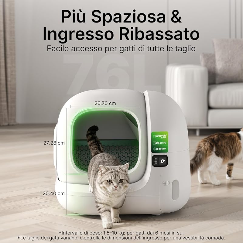 PUROBOT MAX 3 Lettiera Gatto Autopulente, Ampio Ingresso, Spazio 76L, Doppio Sistema Deodorante, Design Anti-Perdite, xSecure Anti-Intrappolamento, Controllo App, Ideale per Famiglie Multigatto