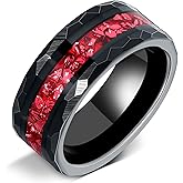 IRROYA Ruby 8mm Black Gold or Rose Gold Plated Tungsten Wedding Bands Ring with Morganite/Sandstone/Moss Agate/Opal/Wood Option - Unique Gothic Daily Wear Promise Rings for Him and Her Size 7-14