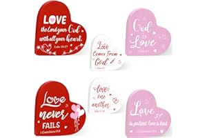 LIUBUJINGYING 6 Pcs Christian Valentine's Day Wooden Heart Signs Bible Verse Wooden Block Wood Heart Love Tiered Tray Table D