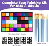 ENJSD Face Paint Kit 36 Colors 10 Brushes 30 Stencils Water Based Non-Toxic view 2