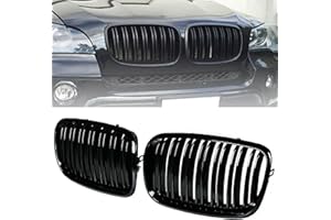BILLDIO Front Bumper Kidney Grille Grill Glossy Black Compatible with 2007-2014 BMW X5 E70 X6 E71 Dual Slat Double Line