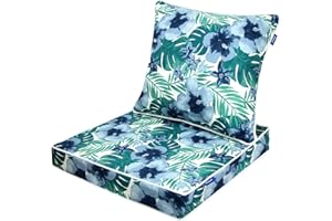 INFBLUE Deep Seat Cushions, Outdoor Cushions, Patio Furniture Cushions, Deep Seat & Back Cushion Patio Cushions with Rmoveable Cover for Backyard Couch Sofa Fade Resistant (19x19x3 in, Blue Flowers)
