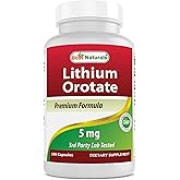 Best Naturals Lithium Orotate 5 mg 180 Capsules - Non GMO - Gluten Free