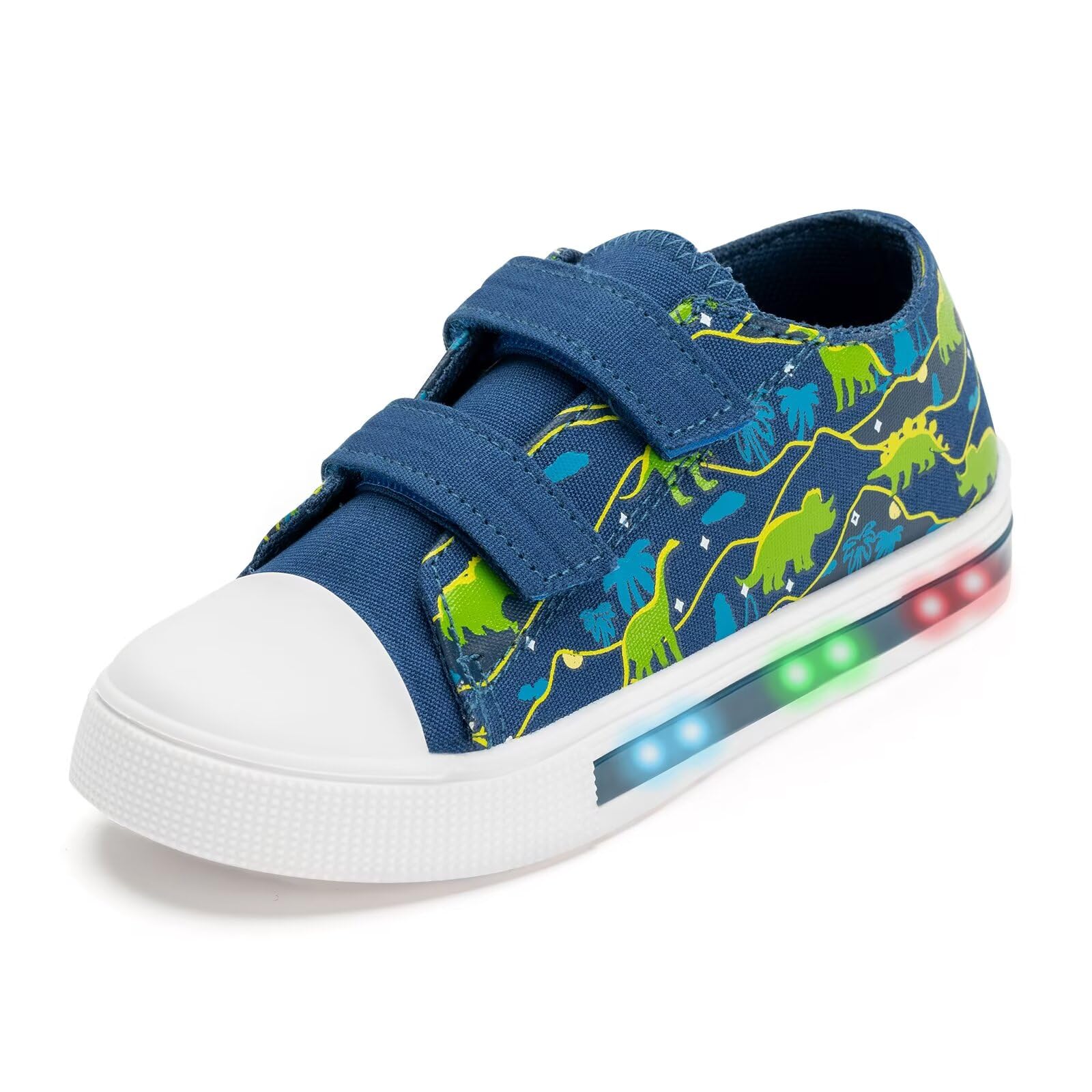 Photo 1 of FUNCOO PLUS Kids Light Up Shoes Toddler Canvas Sneakers with Hook and Loop for Boys, Dinosaur, Toddler Size 6