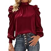 BTFBM Mock Neck Long Sleeve Blouses for Women Dressy Casual Business Work Shirts 2026 Spring Fall Clothes Satin Tops