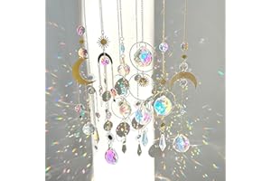 LONGSHENG - SINCE 2001 - Sparkling Gold Crystal Suncatchers Hanging Sun Catcher with Chain Pendant 6pcs for Indoor Window Home Garden Decoration